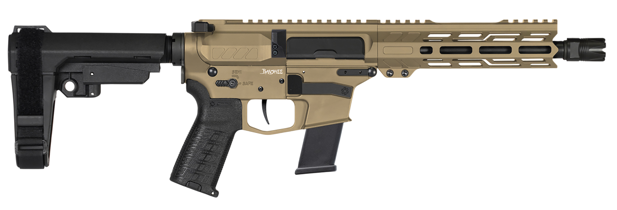 CMMG 10A570FCT Banshee MK10 10mm Auto 15+1 8" Black Nitride Threaded Barrel, M-LOK Handguards, Coyote Tan Cerakote Aluminum Picatinny Rail Receiver, Black CMMG Zeroed Grips, Glock Compatible