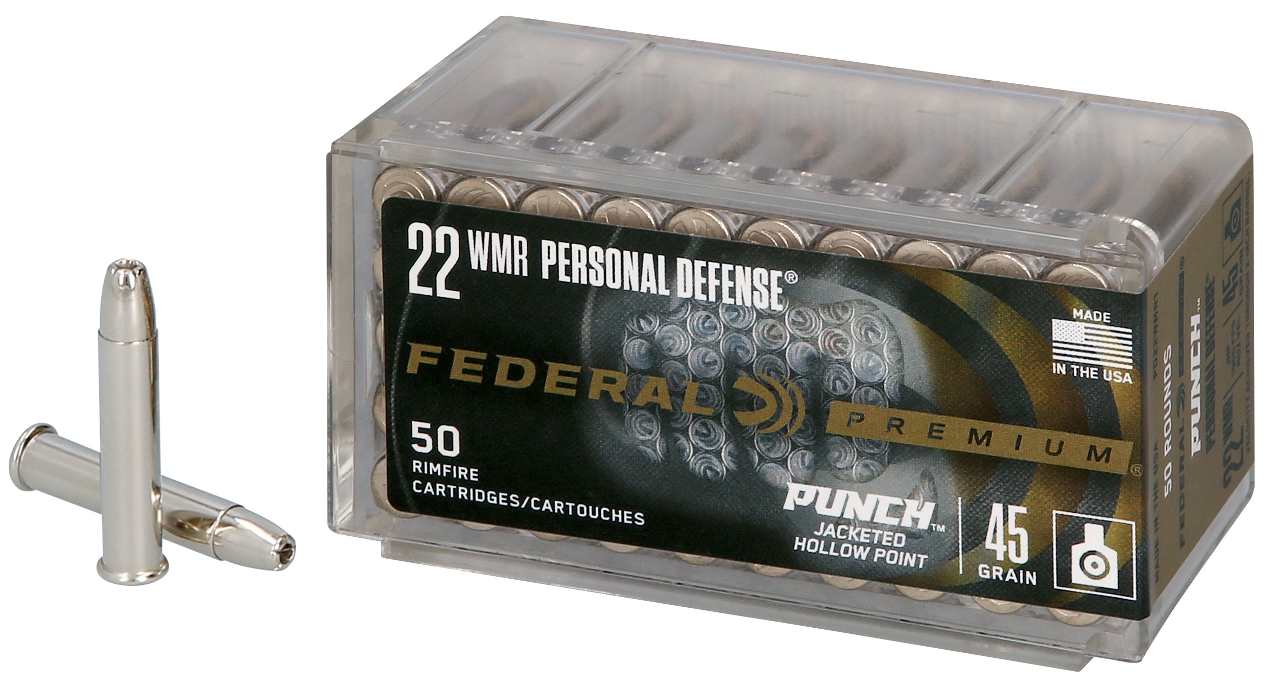 Federal PD22WMR1 Premium Personal Defense Punch 22WMR 45gr Jacketed Hollow Point 50 Per Box/60 Case