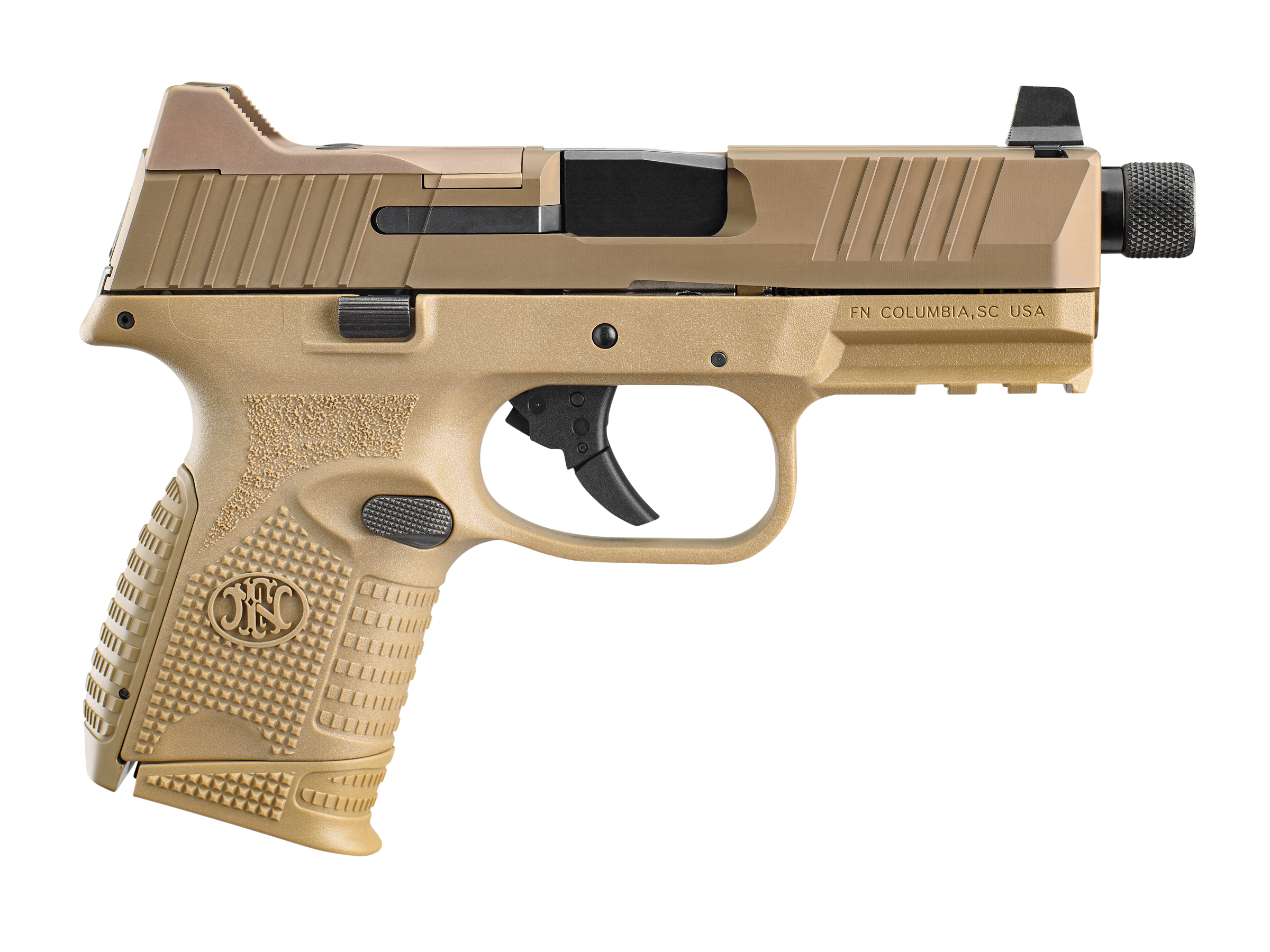FN 66100780 509C Tactical Compact Frame 9mm Luger 12+1/24+1, 4.32" Black Steel Threaded Barrel, Flat Dark Earth Optic Cut/Serrated Steel Slide & Polymer Frame w/Picatinny Rail, Ambidextrous