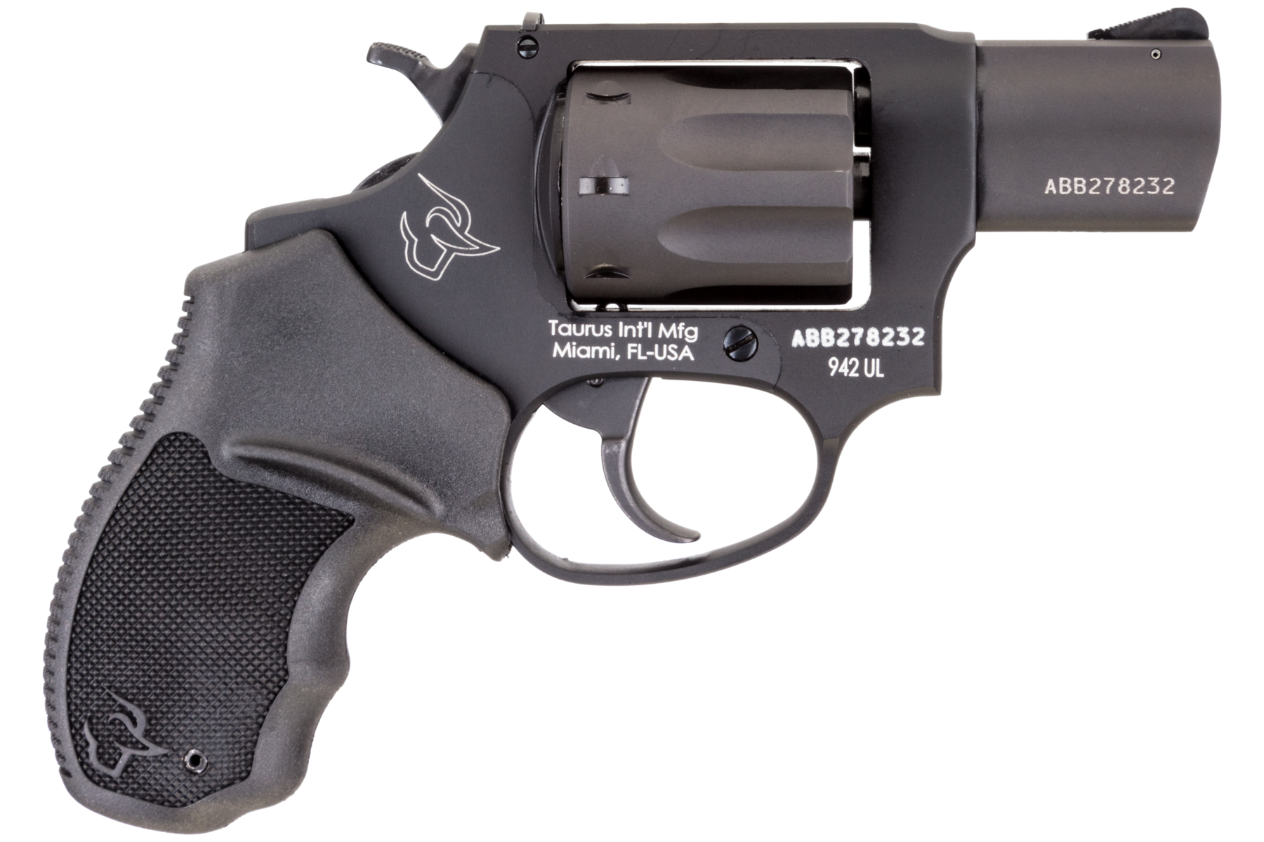 Taurus 2942021UL 942 Ultra-Lite 22 LR 8rd 2" Matte Black Finish Barrel, Matte Black Finish Cylinder, Black Anodized Finish Aluminum Frame & Finger Grooved Black Polymer Grip