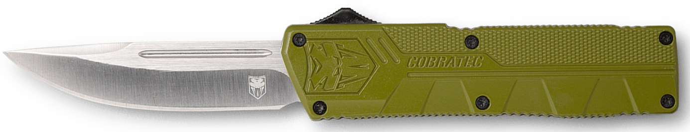 CobraTec Knives ODCTLWDNS Lightweight  3.25" OTF Drop Point Plain D2 Steel Blade/OD Green Aluminum Handle Includes Pocket Clip