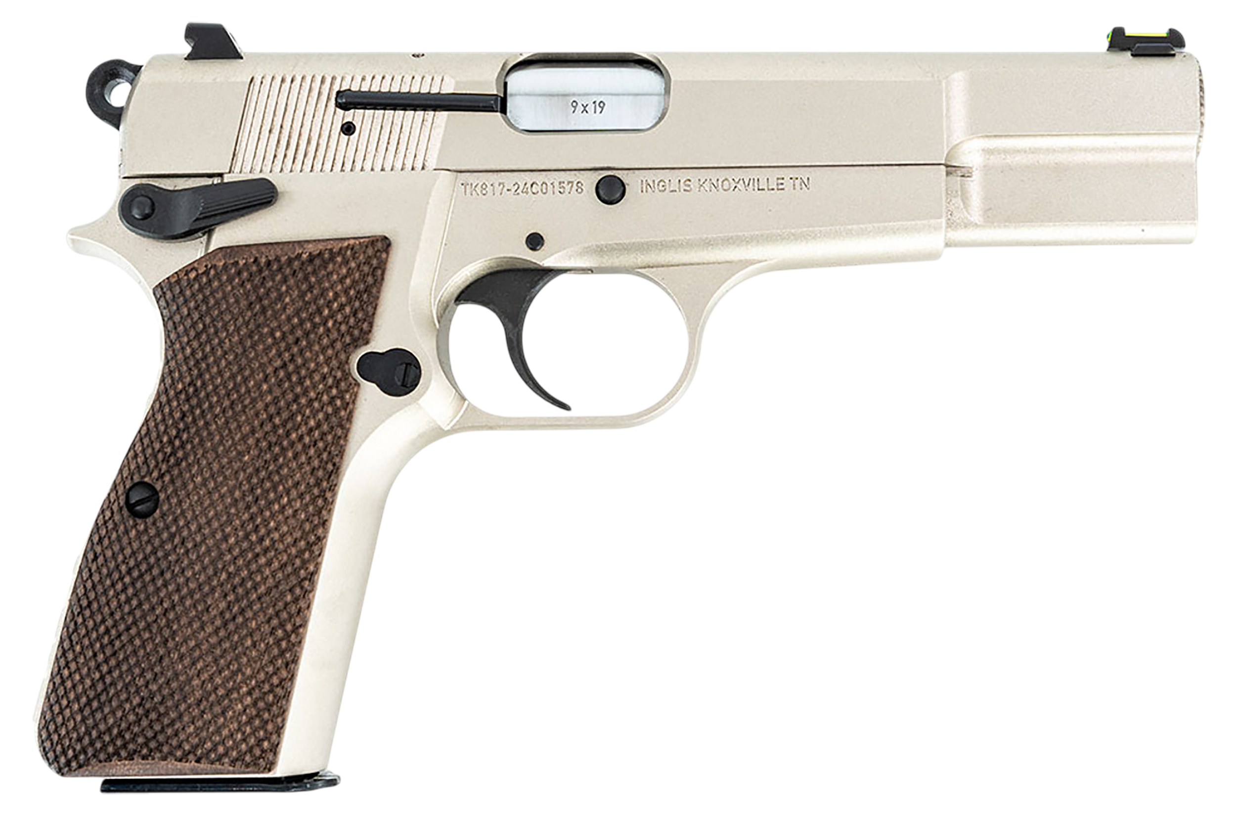 MAC 12000001 P-35  9mm Luger 15+1 4.70" Stainless Steel Barrel, Satin Nickel Serrated Steel Slide & Frame w/Beavertail & Picatinny Rail, G10 Grip