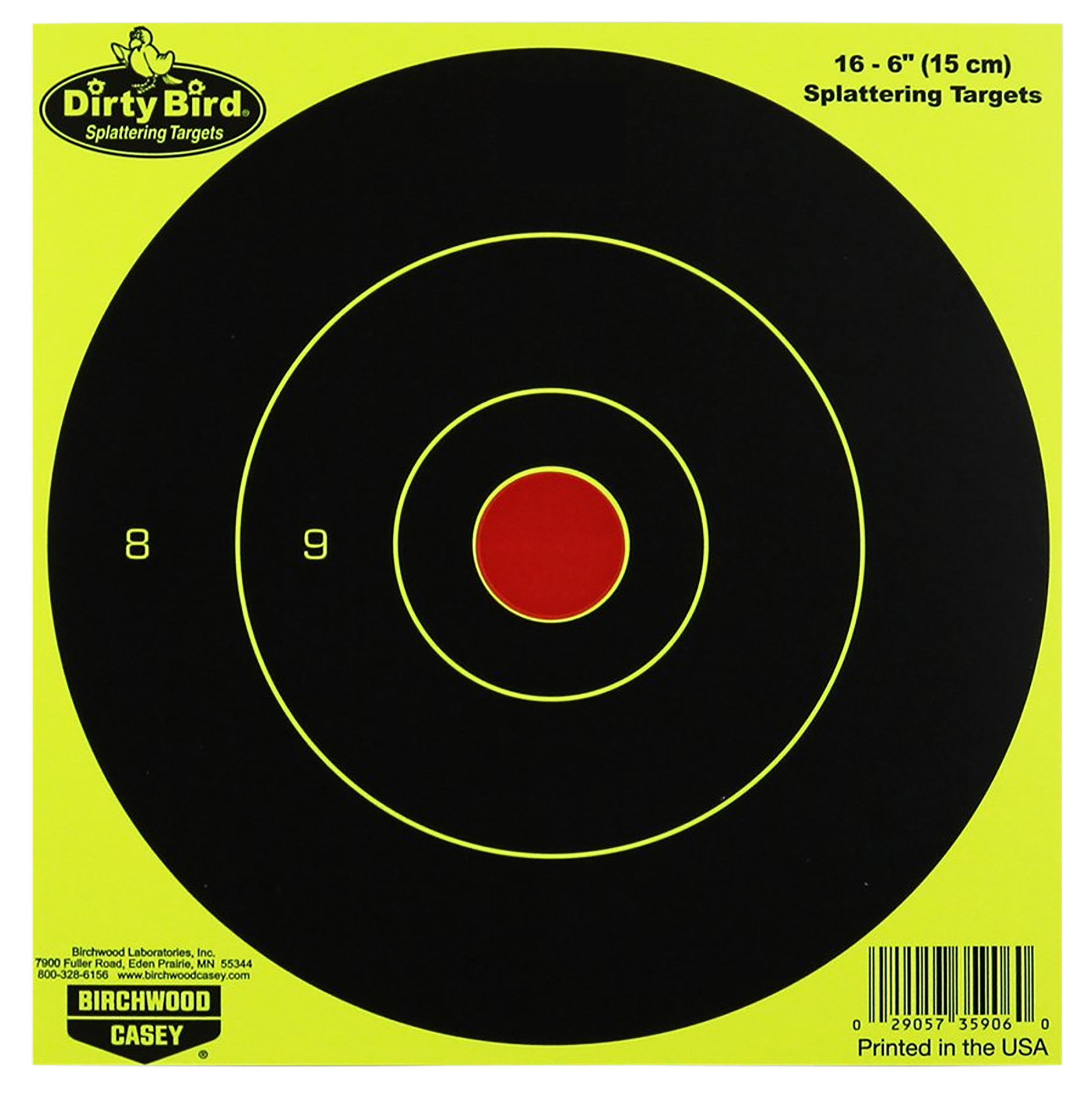 Birchwood Casey 35906 Dirty Bird  6" Bullseye Paper Hanging Pistol/Rifle Black/Yellow 16 Per Pkg