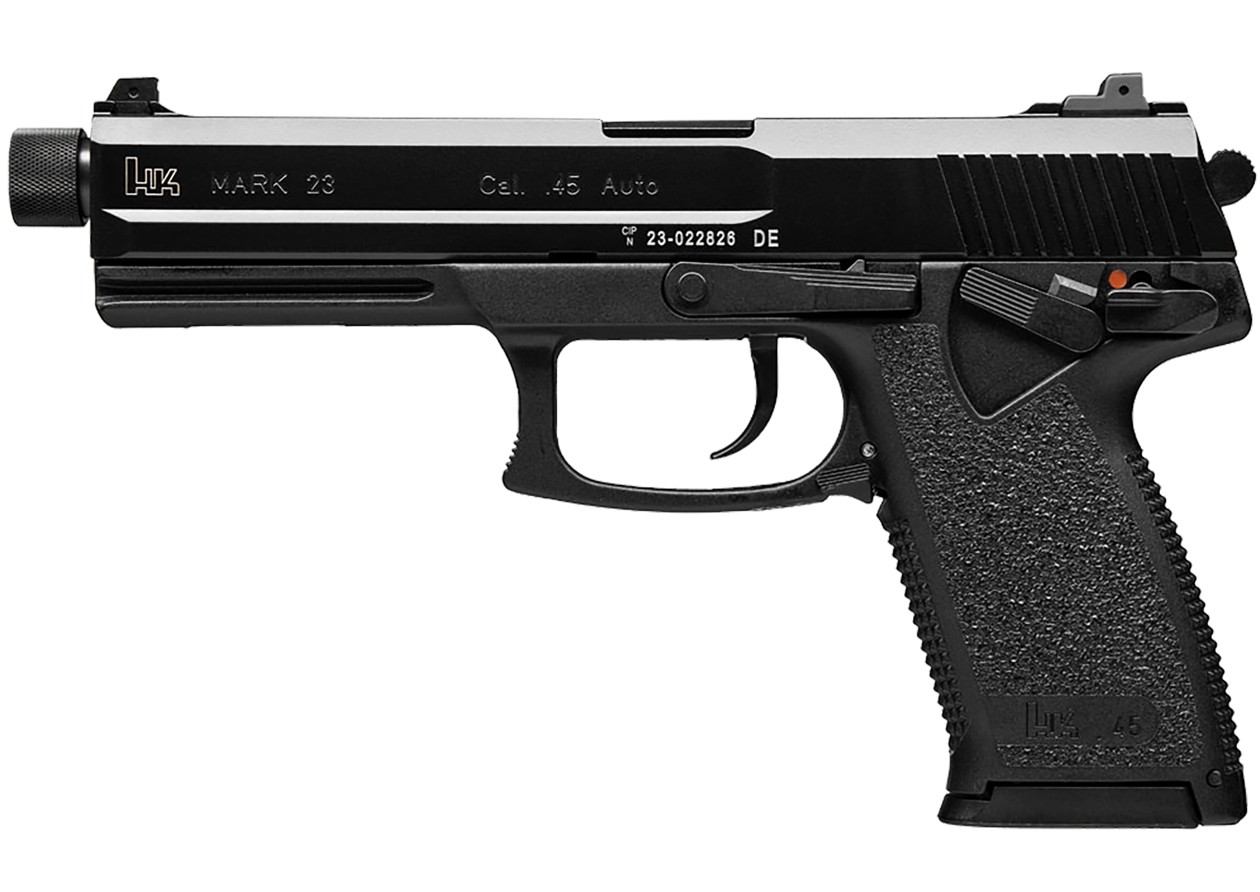 HK 81000080 Mark 23  45 ACP 10+1, 5.87"  Black Steel Threaded Barrel, Serrated Steel Slide, Polymer Frame, Black Polymer Grip, Ambidextrous
