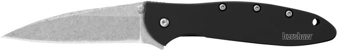 Kershaw 1660SWBLK Leek 3" Folding Drop Point Plain Stonewashed 14C28N Steel Blade Black Anodized Aluminum Handle Includes Pocket Clip