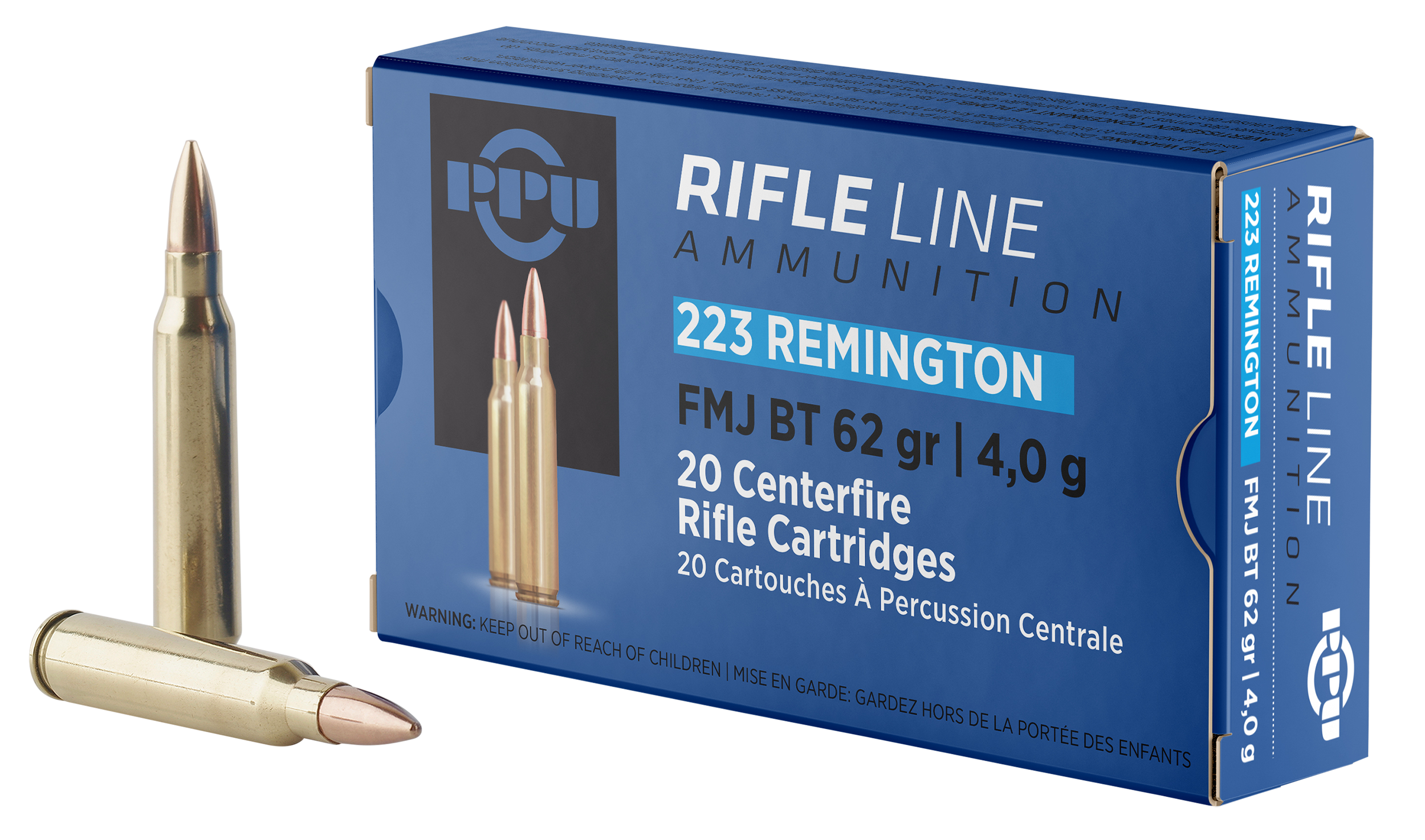 PPU PP223F2 Standard Rifle  223Rem 62gr Full Metal Jacket Boat Tail 20 Per Box/50 Case