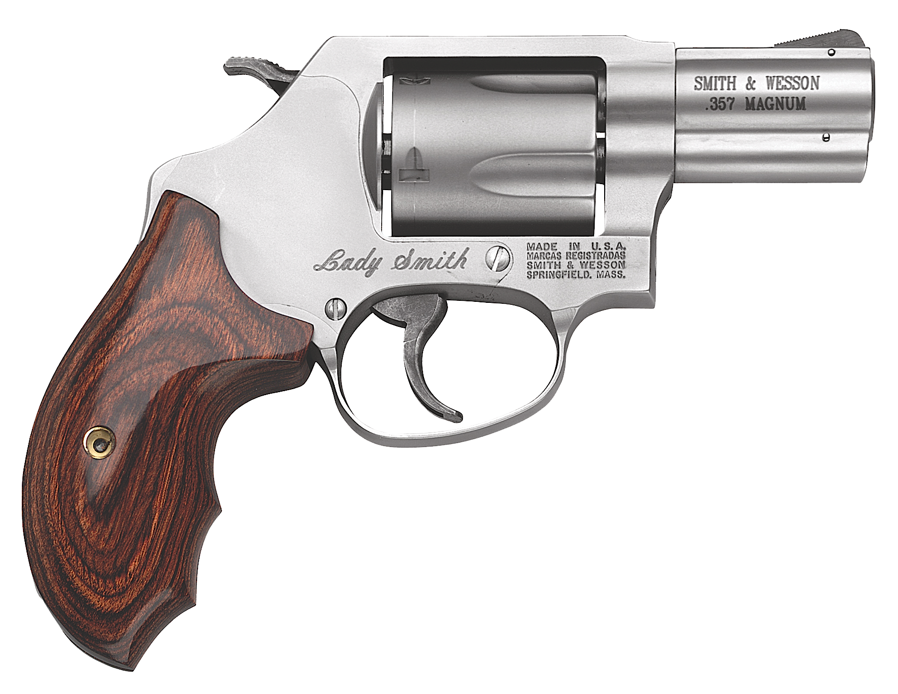 Smith & Wesson 162414 Model 60 Ladysmith *CA Compliant J-Frame 357 Mag/38 Special +P 5 Shot 2.12" Satin Stainless Steel Barrel, Satin Cylinder, Satin Stainless Steel Frame, Wood Grip, Exposed Hammer