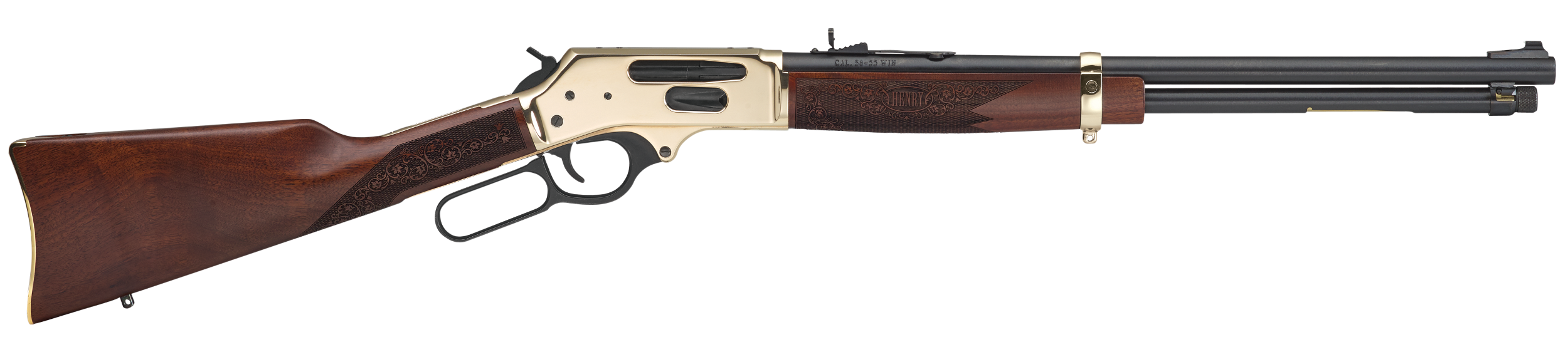 Henry H02435 Side Gate Full Size 35 Rem 5+1 20" Blued Steel Barrel, Brass Polished Drilled & Tapped Brass Receiver, American Walnut Fixed Stock, Right Hand