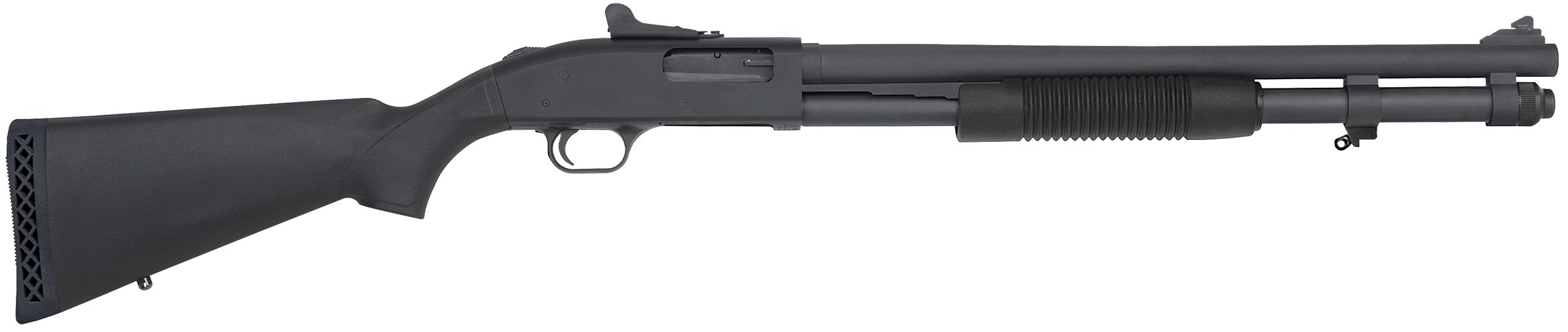 Mossberg 51663 590A1 12 Gauge Pump 3" 8+1 20" Black Parkerized Heavy-Walled Barrel, Black Parkerized Drilled & Tapped Receiver, Black Fixed Synthetic Stock