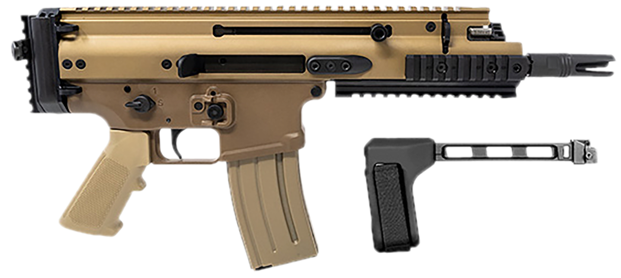 FN 38101883 SCAR 15P 5.56x45mm 30+1 7.50" Black Steel Barrel, Flat Dark Earth Anodized Picatinny Rail Aluminum Receiver, SB Tactical Brace, Ambidextrous