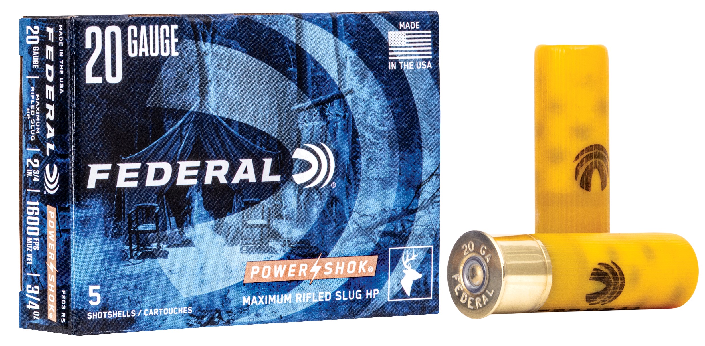 Federal F203RS Power-Shok 20Gauge 2.75" 3/4oz Rifled SlugShot 5 Per Box/50 Case