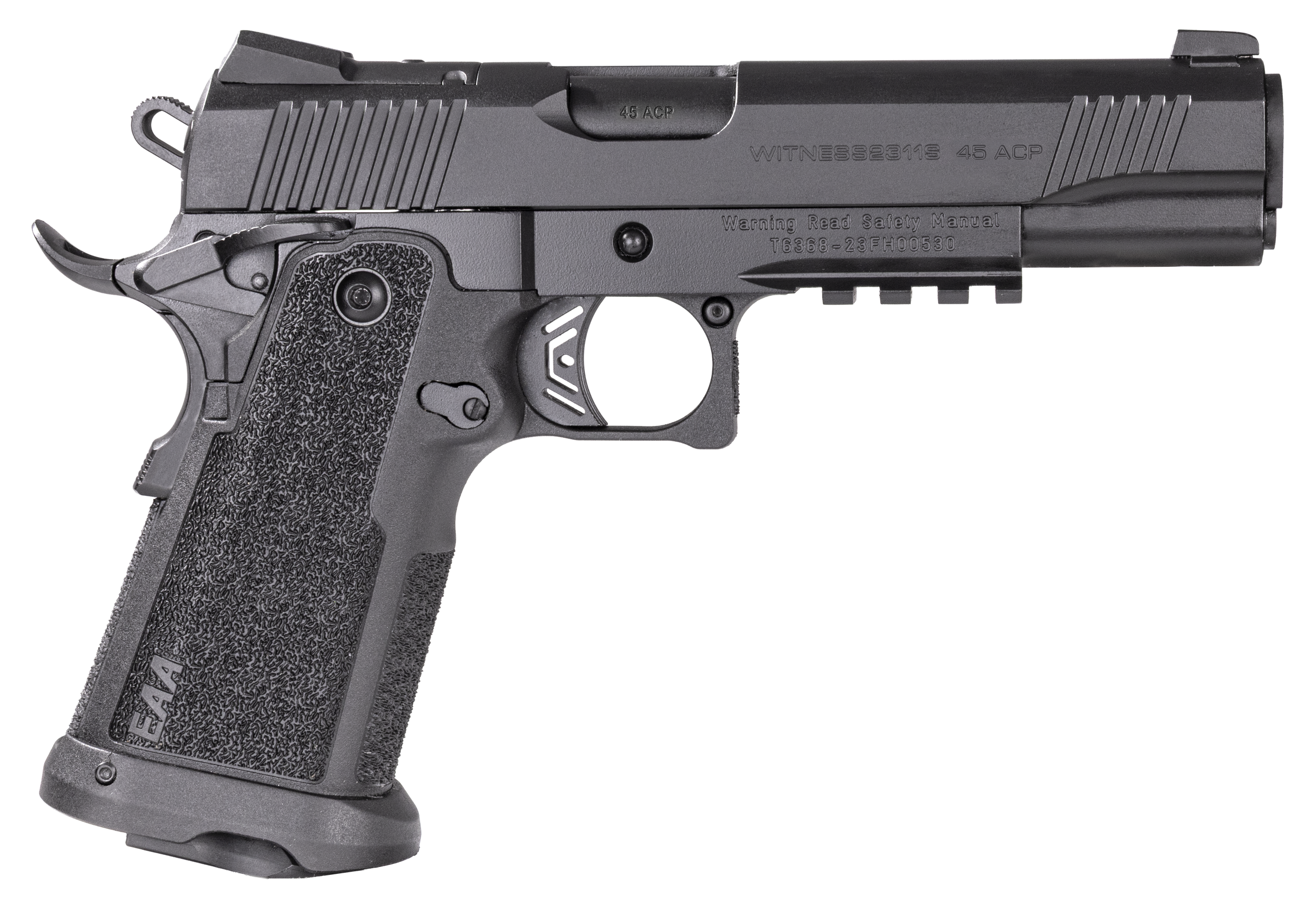 EAA 395040 Witness2311  45 ACP 11+1 5" Black Barrel, Black Serrated Slide & Polymer Frame w/Picatinny Rail & Beavertail Black Checkered Polymer Grips