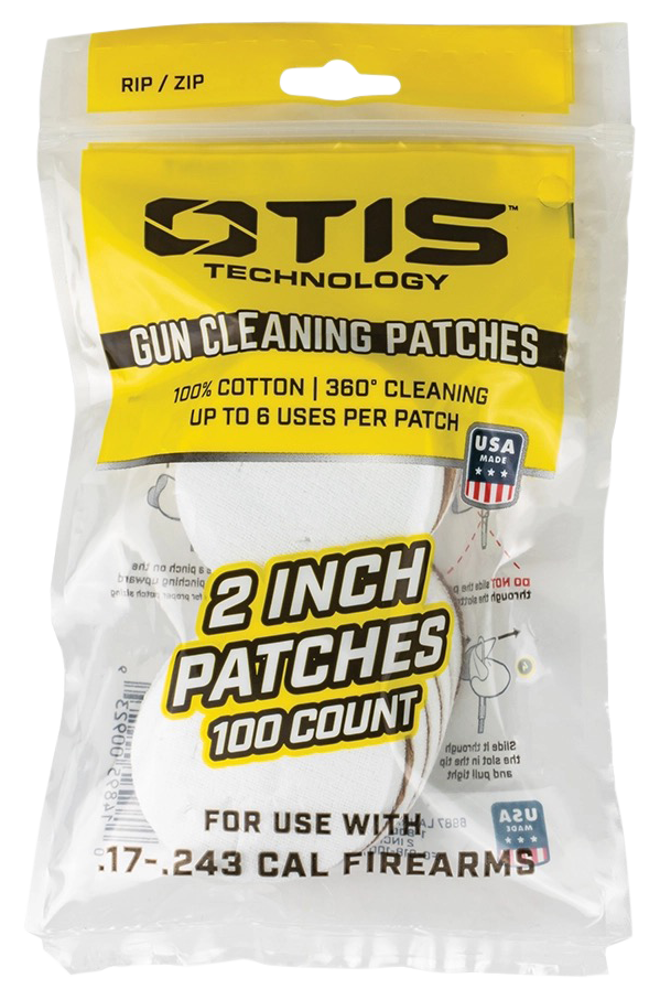 Otis FG918100 Small Caliber Cleaning Patches 17-22 Cal Rimfire Pistol/Rifle Cotton Pkg of 100