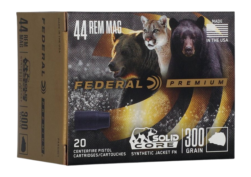 Federal P44SHC1 Premium  44RemMag 300gr Solid Core Synthetic Flat Nose 20 Per Box/10 Case