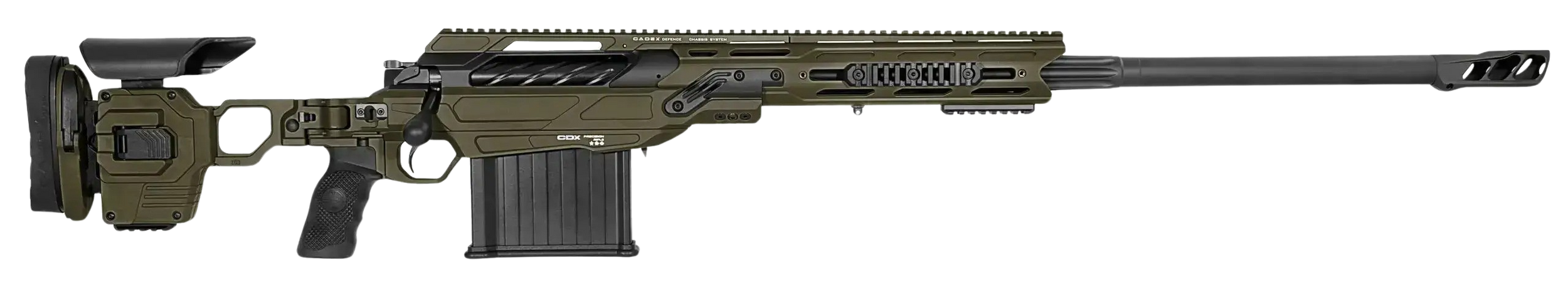 Cadex Inc CDX50DUAL5029BR40I2J5N CDX-50 Tremor 50 BMG 5+1 29" Black DLC Match Grade Threaded Barrel, Black DLC Aluminum Receiver w/Picatinny Rail, Adjustable Folding OD Green Stock, Black Polymer Grip