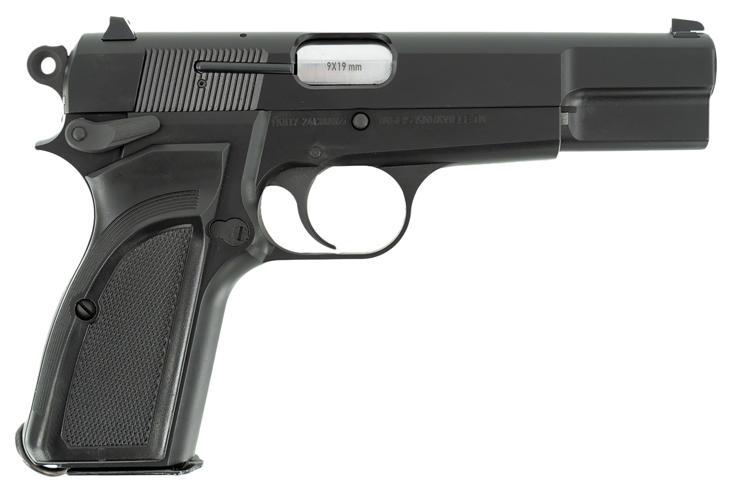 Inglis 12000000 L9A1  Full Size Frame 9mm Luger 15+1 4.70" Hard Chrome Plated Stainless Steel Barrel, Black Cerakote Steel Serrated Slide, Black Cerakote Steel Frame, Black Plastic Grip