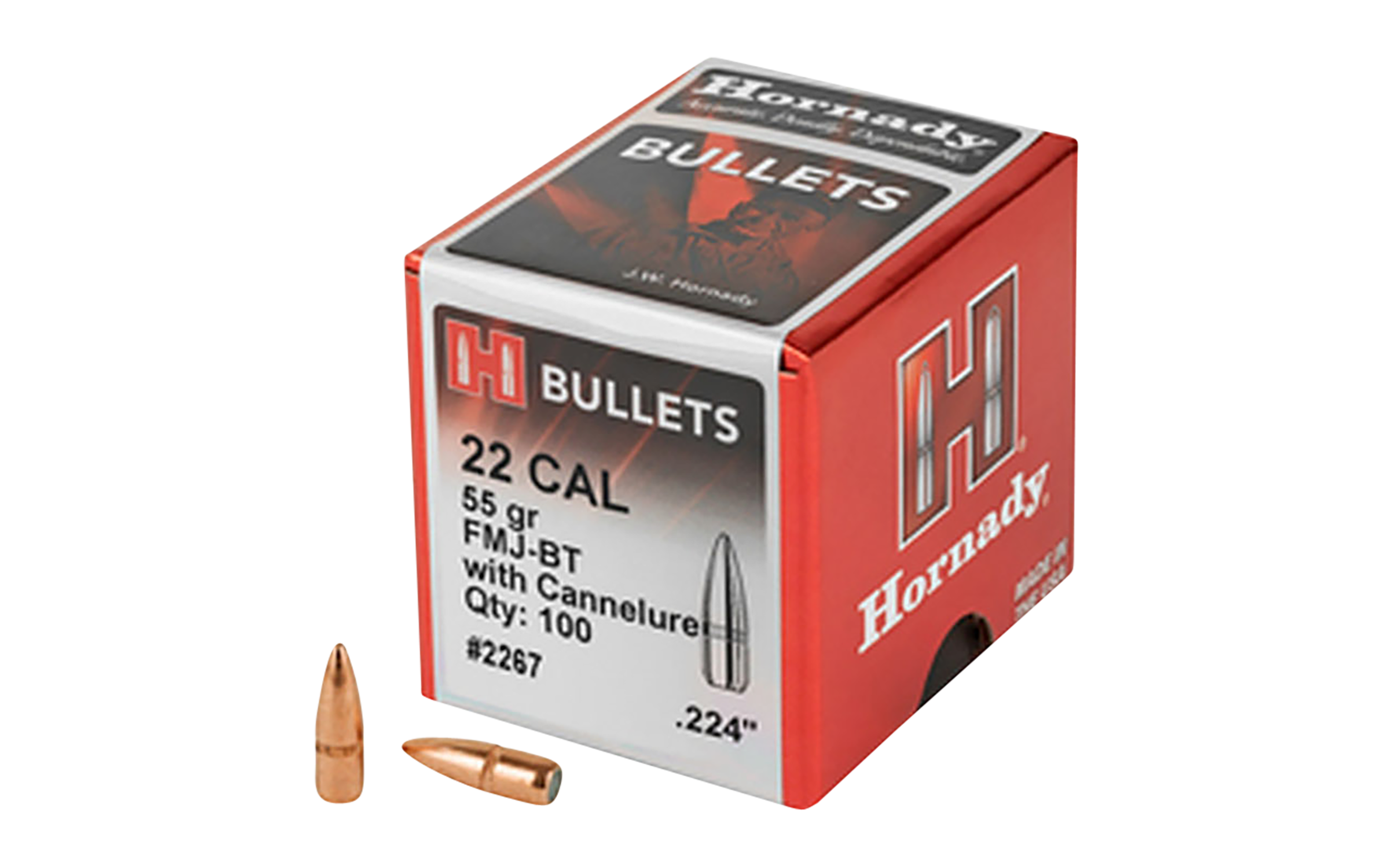 Hornady 2267 Traditional 22 Cal .224 55 gr Full Metal Jacket Boat Tail 100 Per Box/ 40 Case