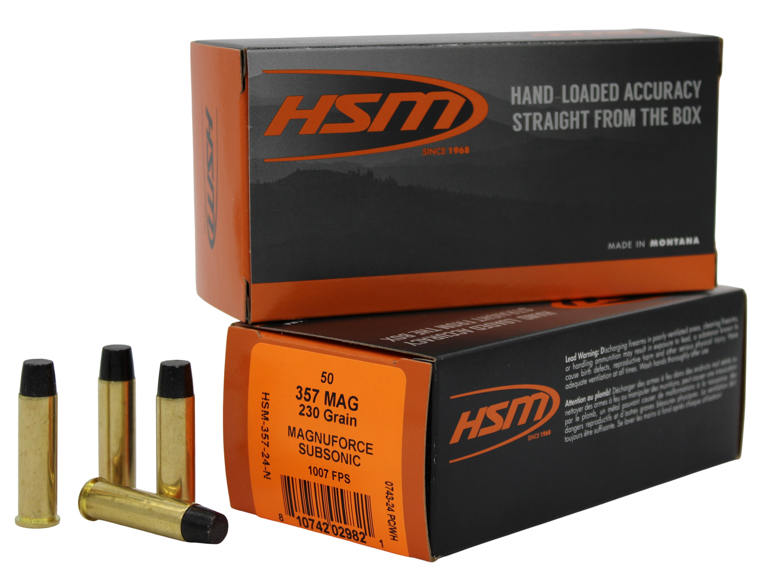 HSM 35724N   357Mag Subsonic 230gr Hard Cast Long Flat Nose 50 Per Box/10 Case