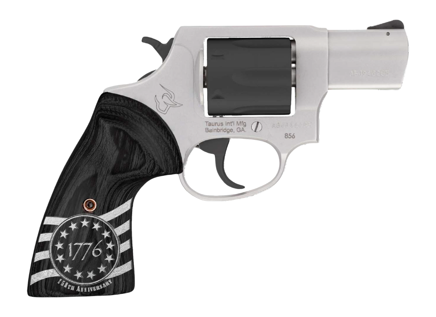 Taurus 2-85625-US3 856 1776 Small 38 Special +P 6 Shot 2" Stainless Steel Barrel, Black Stainless Steel Cylinder, Stainless Steel Frame, Custom Altamont Grip, Transfer Bar Safety