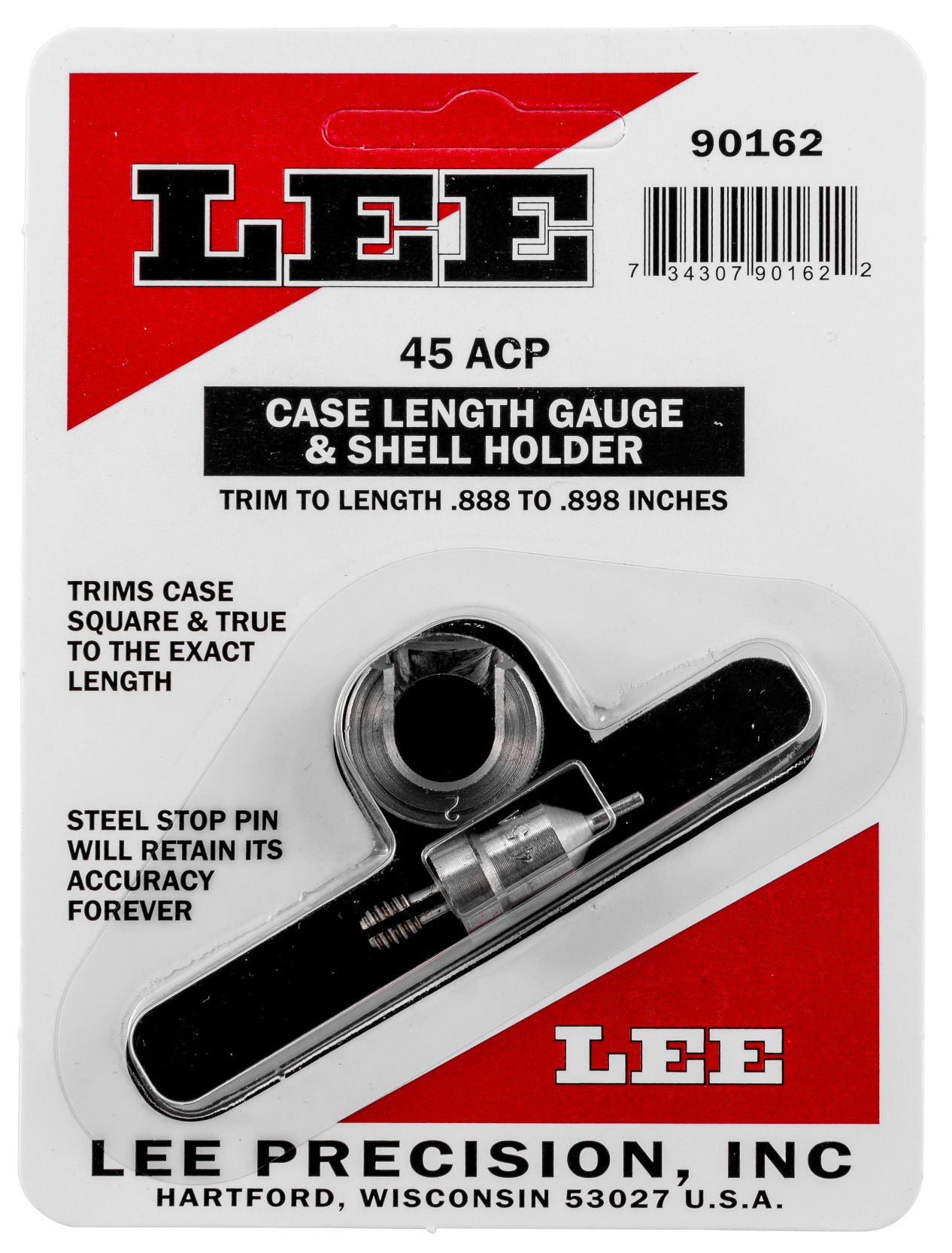 Lee Precision 90162 Case Length Gauge Silver 45 ACP Steel, Works With Cutter/Lock Stud Includes Shell Holder