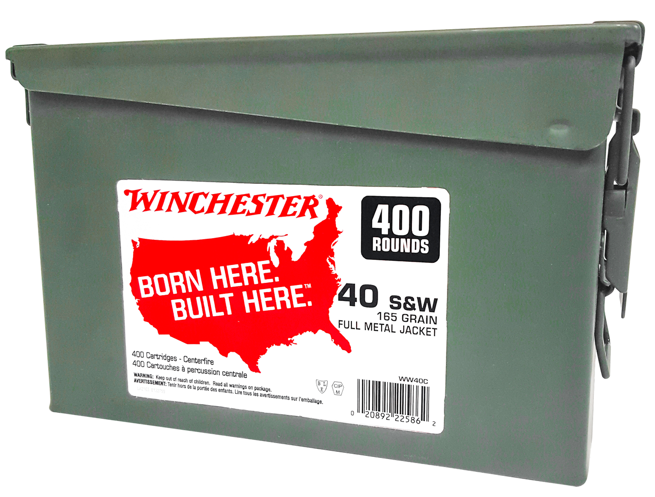 Winchester Ammo WW40C USA Ammo Can 40S&W 165gr Full Metal Jacket Truncated Cone 400 Per Box/2 Case