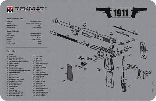 TEKMAT ARMORERS BENCH MAT 11"X17" 1911 PISTOL GREY