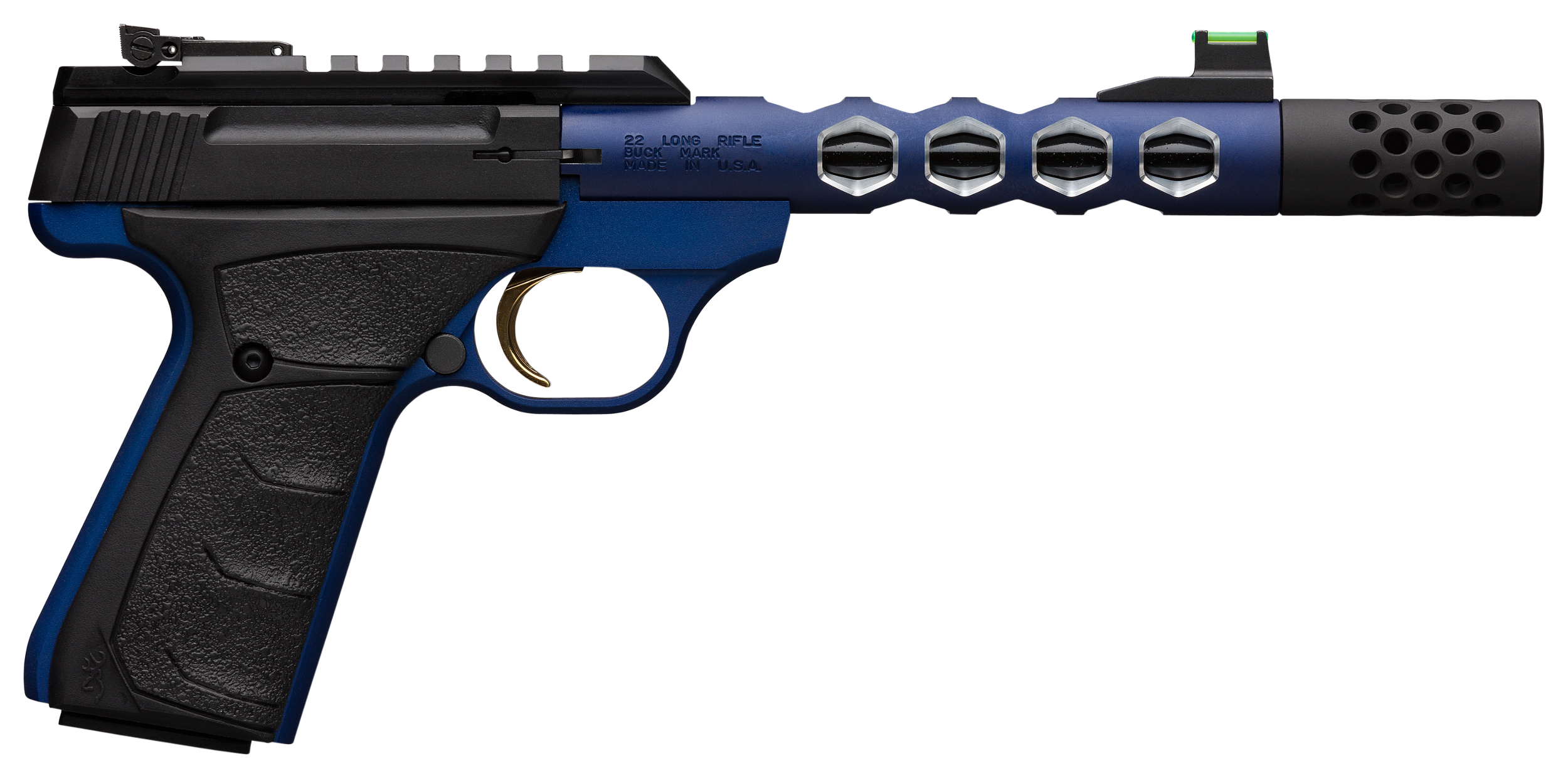 Browning 051562490 Buck Mark Plus 22 LR 10+1 5.90" Vision, Threaded w/Sawtooth Cuts Barrel, Matte Black Optic Ready/Serrated Steel Slide, Blue Anodized Aluminum Black Ultragrip FX Grips