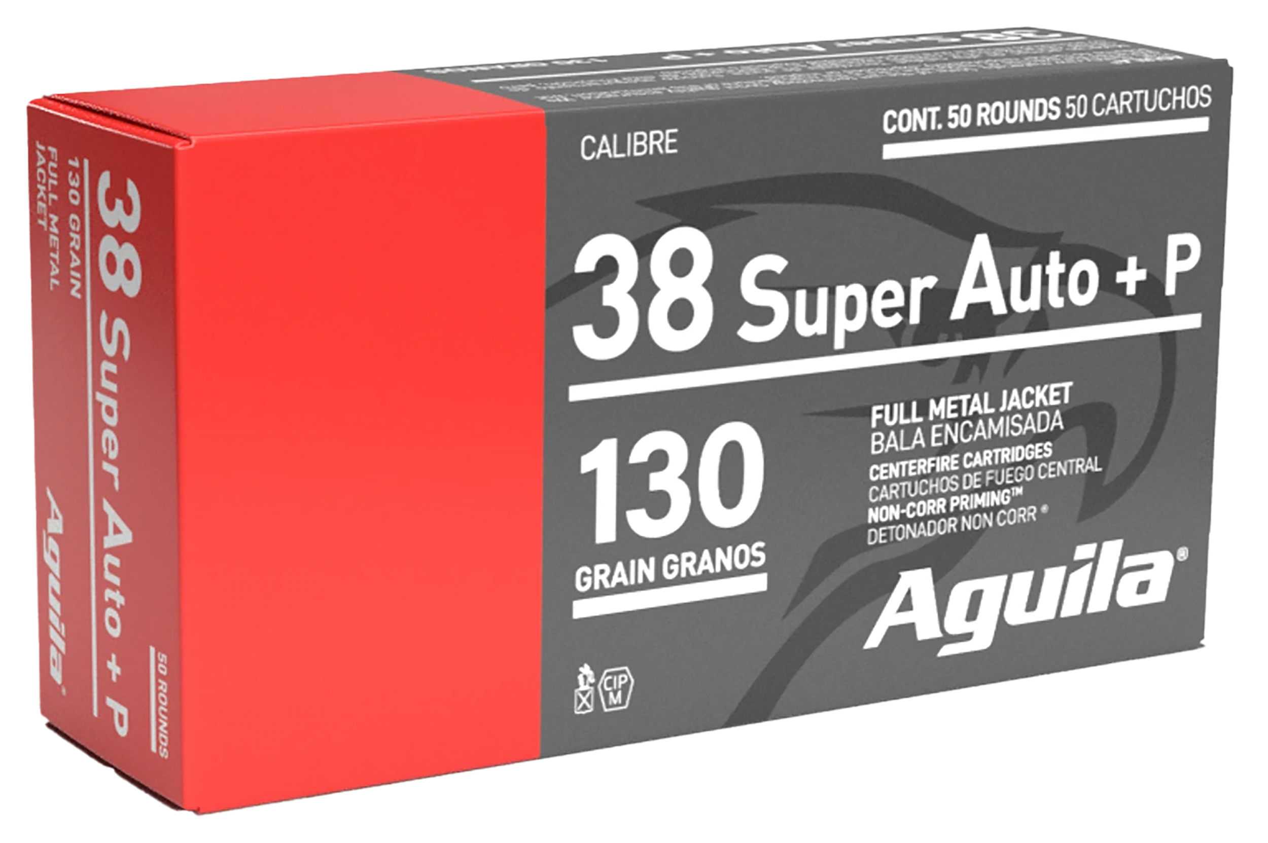 Aguila 1E382112   38Super +P 130gr Full Metal Jacket 50 Per Box/20 Case
