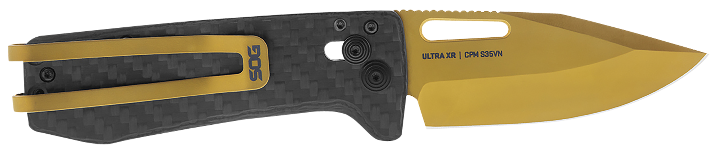 S.O.G SOG-12-63-02 Ultra XR 2.80" Folding Clip Point Plain Gold TiNi Cryo S35NV Steel Blade/Black Textured Carbon Fiber Handle Includes Pocket Clip