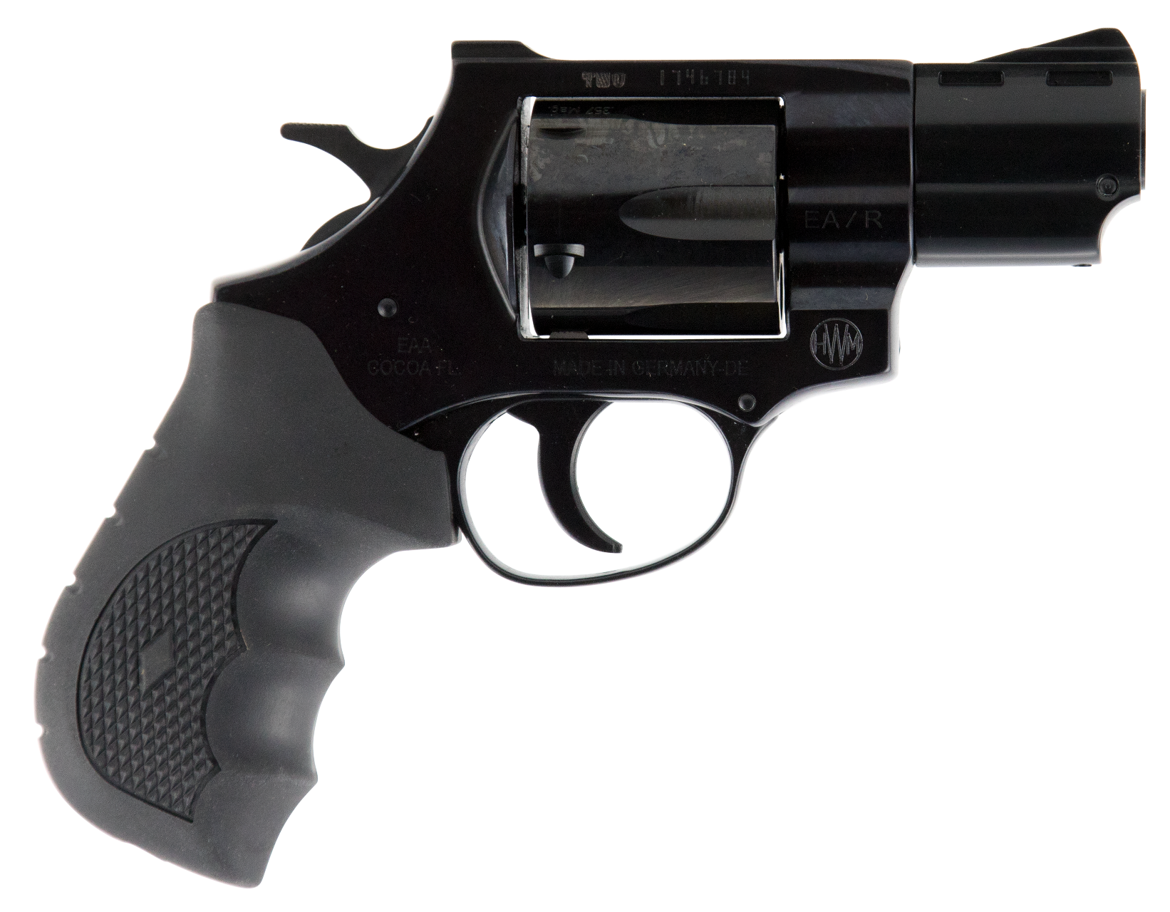 Weihrauch Guns 770130 Windicator 357 Mag 6rd 2" Blued Steel Barrel & Cylinder, Compact Steel Frame w/Exposed Hammer, Ramp Front/Fixed Rear Sights, Finger Grooved Black Rubber Grip