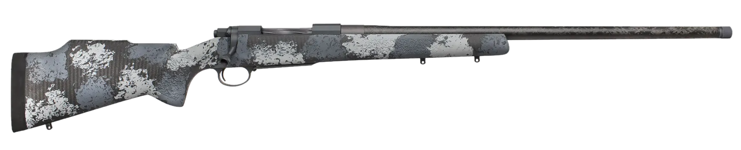 Nosler 46648 M48 Long-Range Carbon 33 Nosler 3+1 26" Carbon Fiber Wrapped Barrel, Sniper Gray Cerakote Metal Finish, Elite Midnight Camo Manners MCS-T Elite Tac Stock