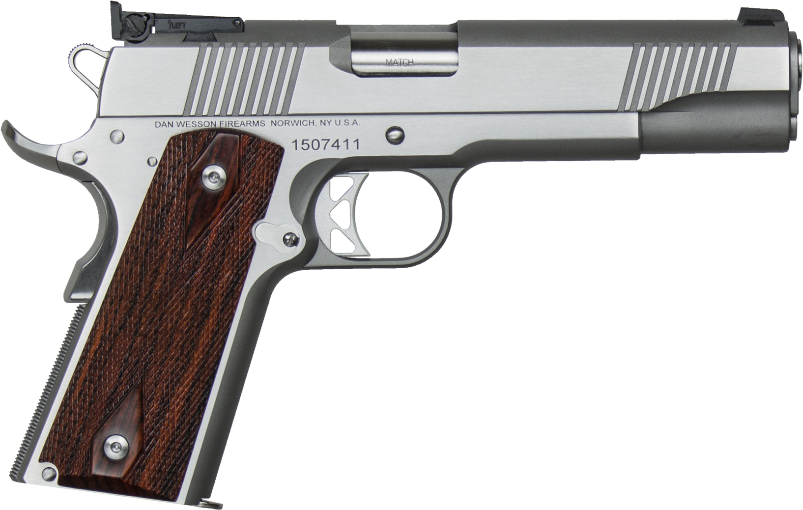 Dan Wesson 01900 Pointman Seven *CA Compliant 45 ACP 8+1 5" Stainless Steel Barrel, Brushed Stainless Steel Serrated Slide, Frame w/Beavertail, Wood Grip