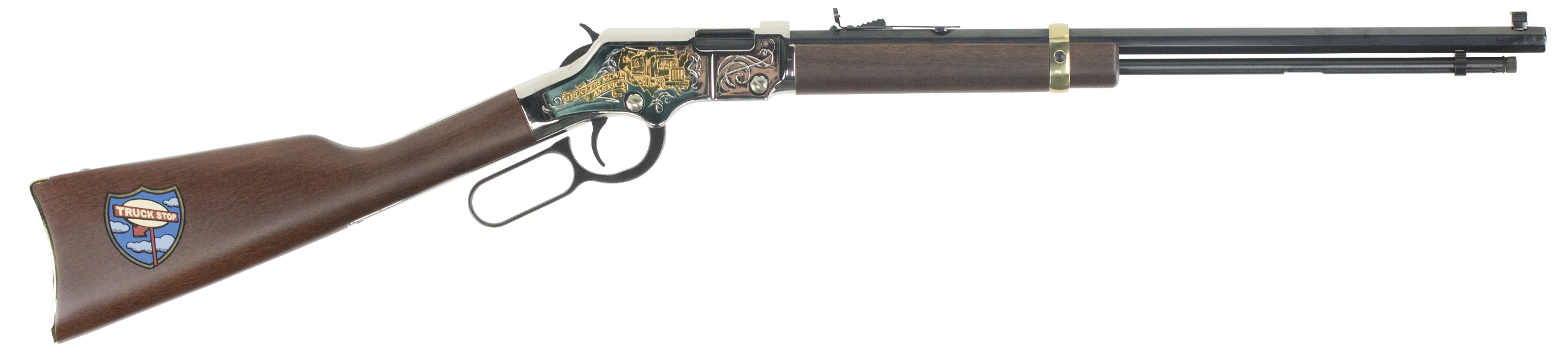 Henry H004TT Golden Boy Trucker's Tribute 22 Short, 22 Long or 22 LR Caliber with 16 LR/21 Short Capacity, 20" Blued Barrel, Nickel-Plated Metal Finish & American Walnut Stock Right Hand (Full Size)