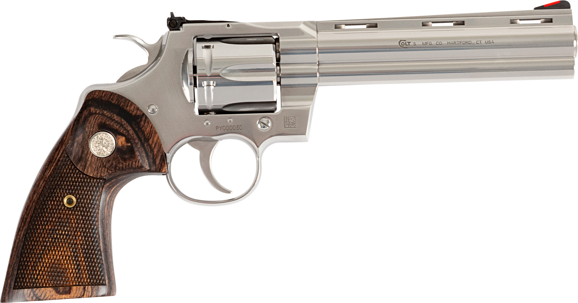 Colt Mfg PYTHONSP6WTS Python  38 Special/357 Mag 6 Shot 6" Stainless Vent Recessed Target/Vent Rib Barrel, Cylinder & Frame, Walnut w/Colt Medallion Grip