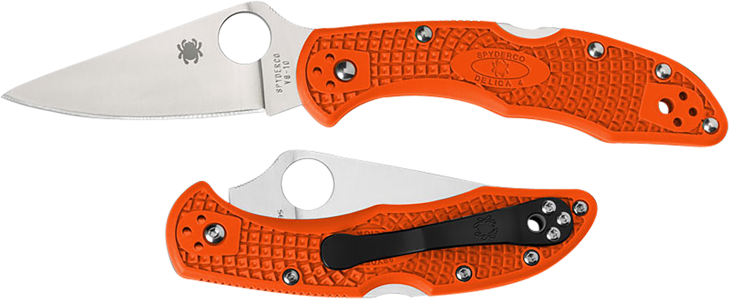 Spyderco C11FPOR Delica 4 Lightweight 2.88" Folding Plain Satin VG-10 SS Blade/Orange Bi-Directional Texturing FRN Handle Includes Pocket Clip