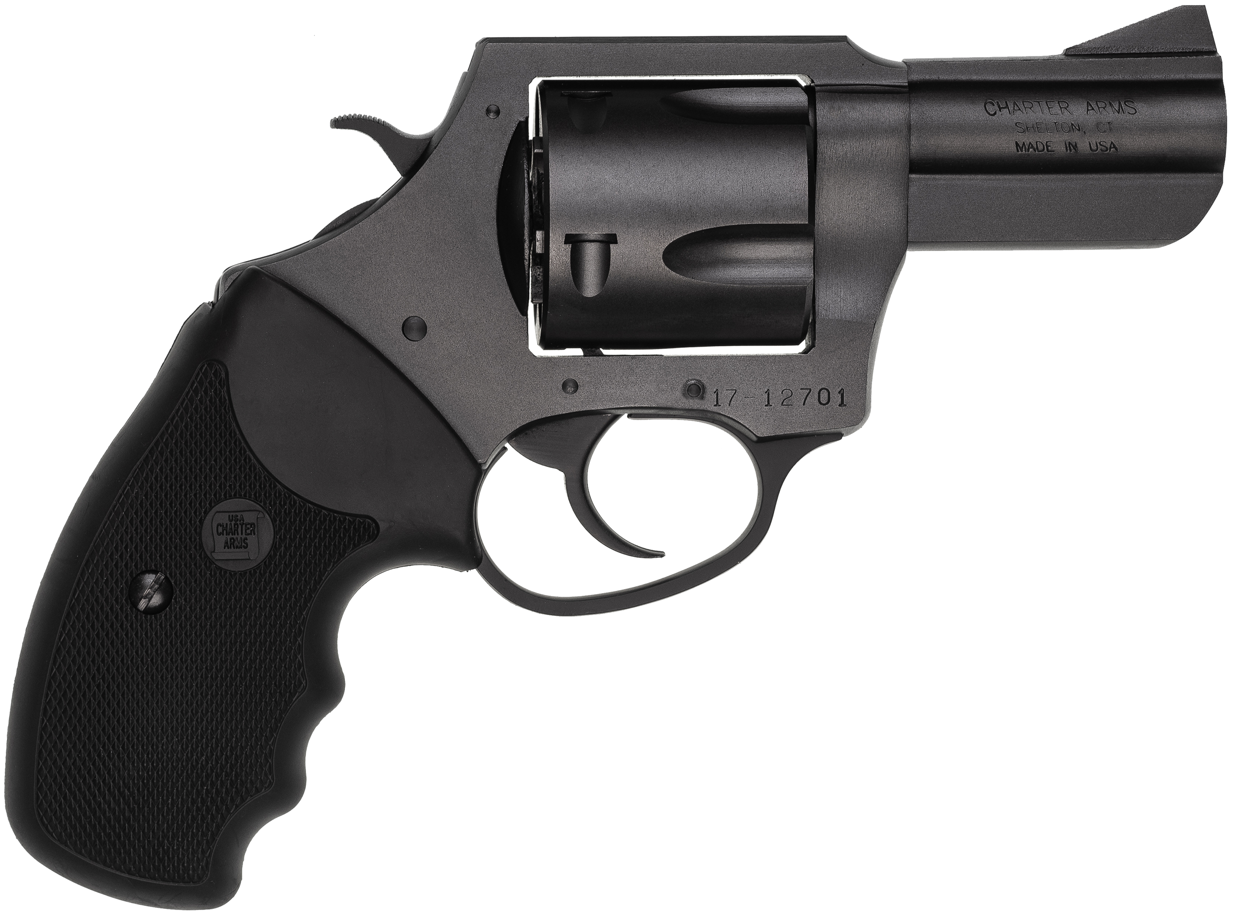 Charter Arms 64520 Pitbull  45 ACP, 5 Shot 2.50" Black Nitride Steel Barrel, Cylinder & Frame w/Black Finger Grooved Rubber Grip
