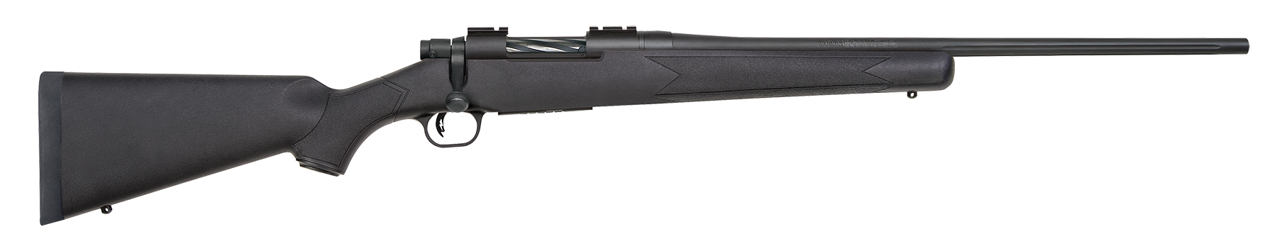 Mossberg 27838 Patriot  Full Size 243 Win 5+1 22" Matte Blued Fluted Barrel, Drilled & Tapped Matte Blued Stainless Steel Receiver, Black Fixed Synthetic Stock, Right Hand