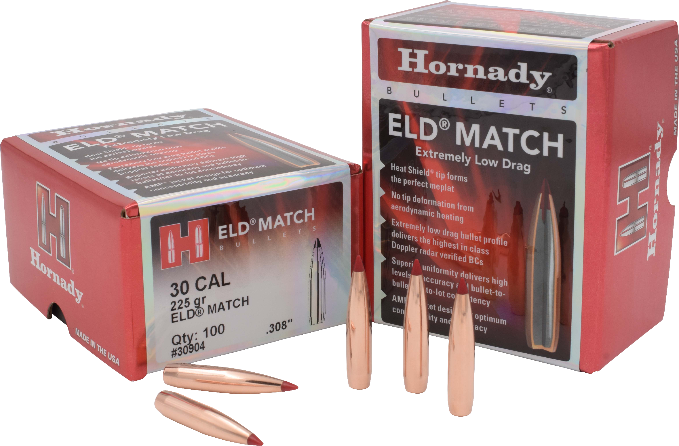 Hornady 30904 ELD Match 30 Cal .308 225 gr Extremely Low Drag Match 100 Per Box/ 15 Case