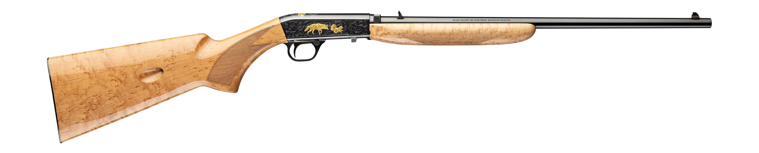 Browning 021051102 SA-22  Full Size 22 LR 10+1 19.38" Blue Polished Steel Barrel, Gray w/Gold Scroll Engraving Steel Receiver, Grade V Birds Eye Maple Fixed Stock, Ambidextrous