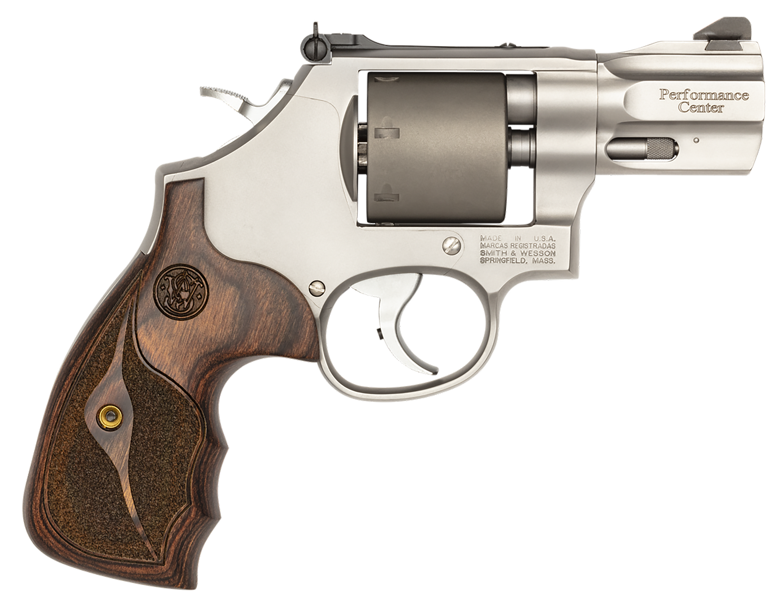 Smith & Wesson 10227 Performance Center Model 986 9mm Luger 7rd 2.50" Stainless Steel Barrel with Recessed Crown, Unfluted Cylinder, Stainless Steel Frame with Custom Wood Grip Includes Moon Clips