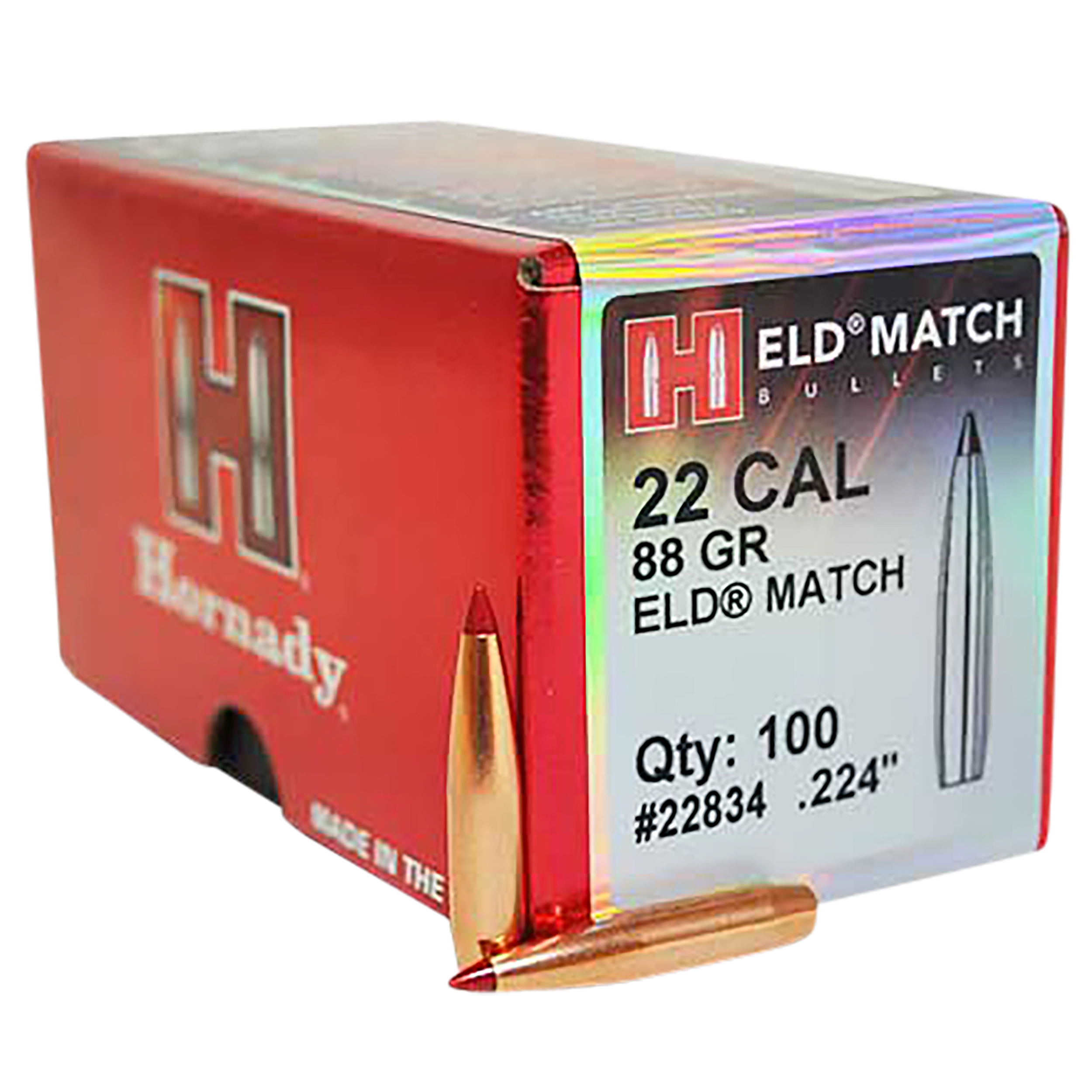 Hornady 22834 ELD Match 22 Cal .224 88 gr Extremely Low Drag Match 100 Per Box/ 25 Case