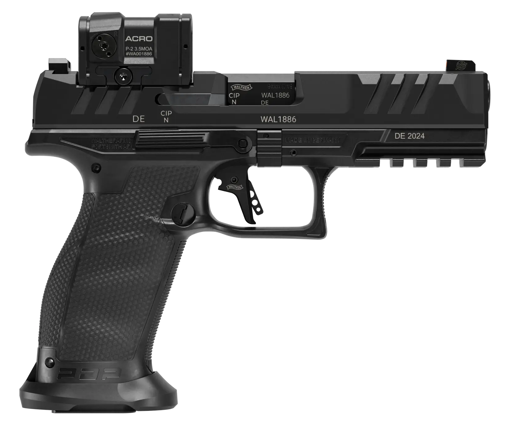 Walther Arms 2880091PRO PDP Pro ACRO Full Size 9mm Luger 10+1 4.50" Black Polygonal Rifled Barrel, Black Serrated w/Optic Slide, Black Polymer Frame w/Picatinny Rail, Textured Polymer Grip, Aimpoint A