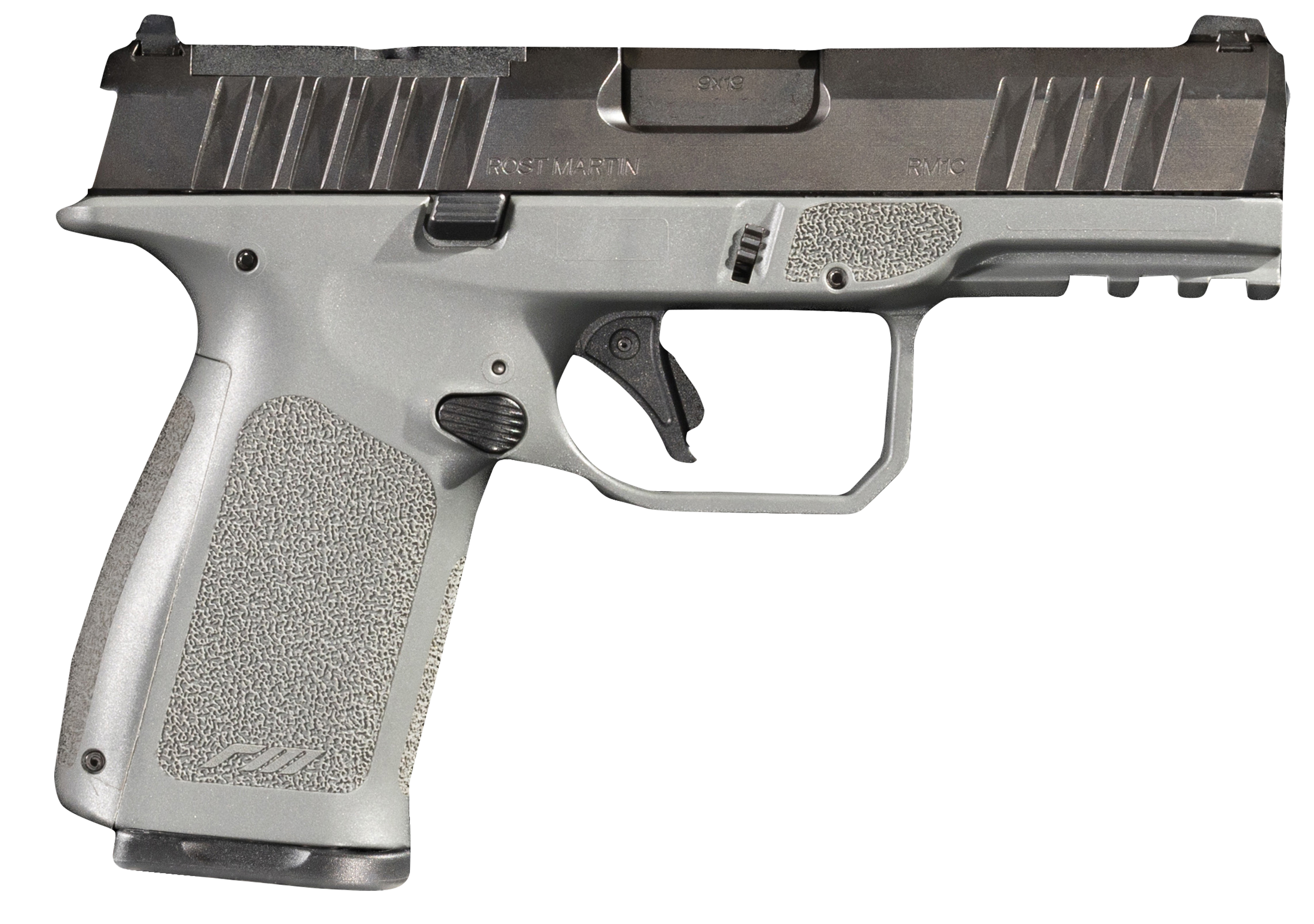 Rost Martin RM1CGRYOSP RM1C  9mm Luger 17+1 4" Black Match Grade Barrel, Black Tenifer Optic Ready/Serrated Steel Slide, Stone Gray Polymer Frame w/Picatinny Rail, Textured Grip, Ambidextrous