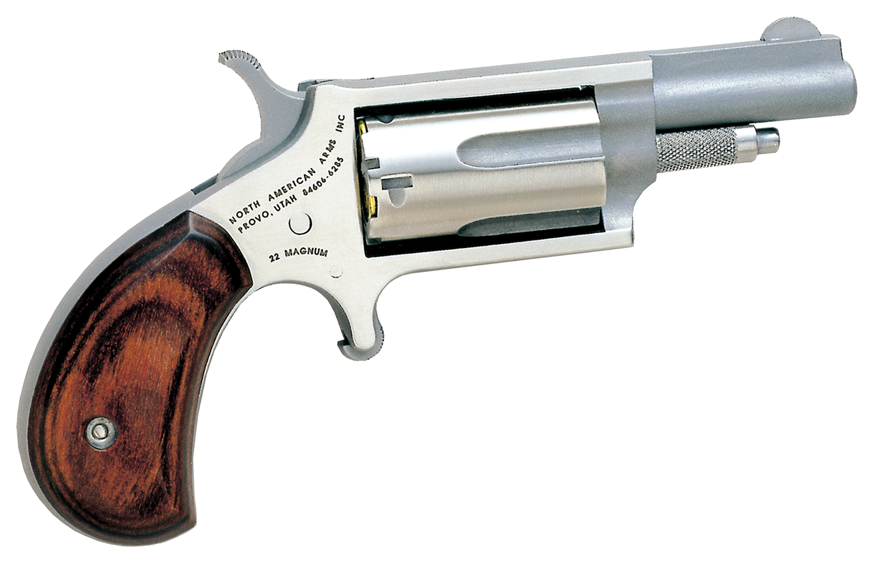 North American Arms 22M Mini-Revolver  22 WMR 5 Shot 1.63" Stainless Steel Barrel, Frame & Cylinder, Rosewood Grip Exposed Hammer