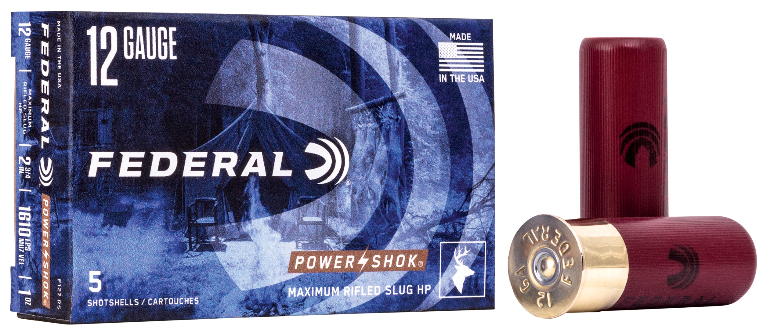 Federal F127RS Power-Shok Shotshell 12Gauge 2.75" 1oz RifledSlug Shot 5 Per Box/50 Case
