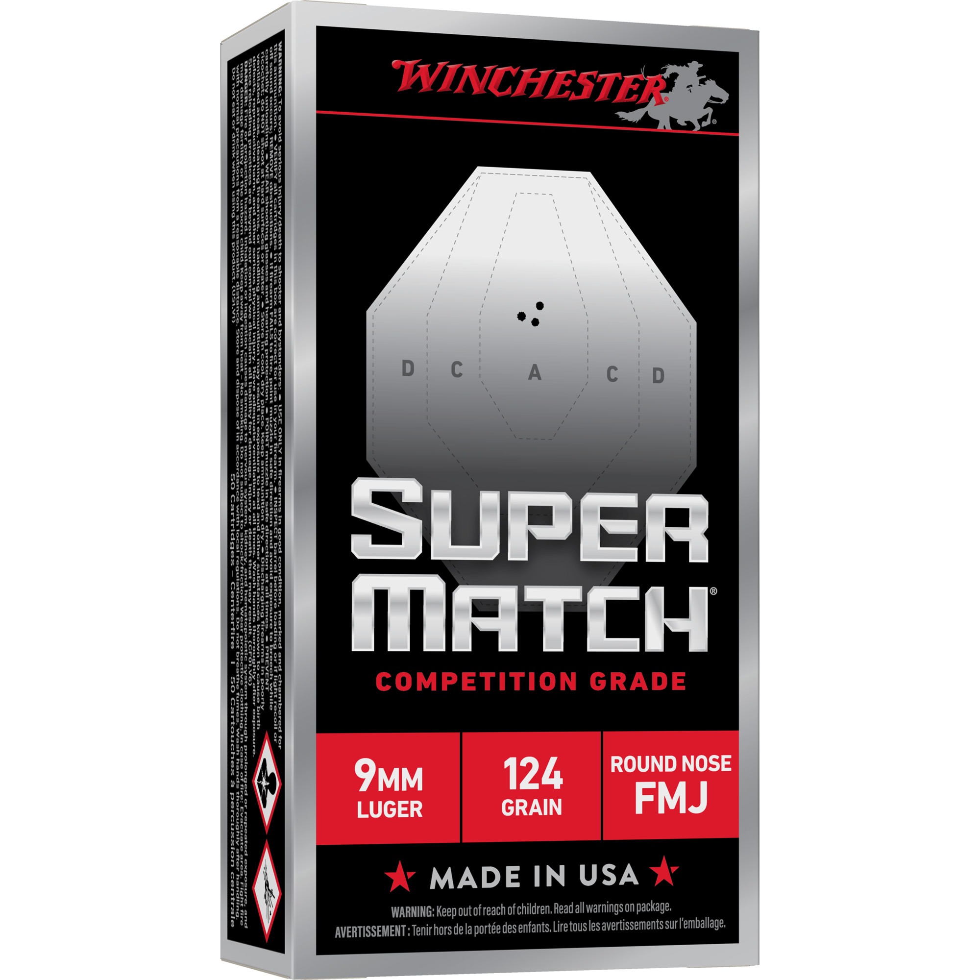 Winchester Super Match 9mm 124gr FMJ 50rd Box