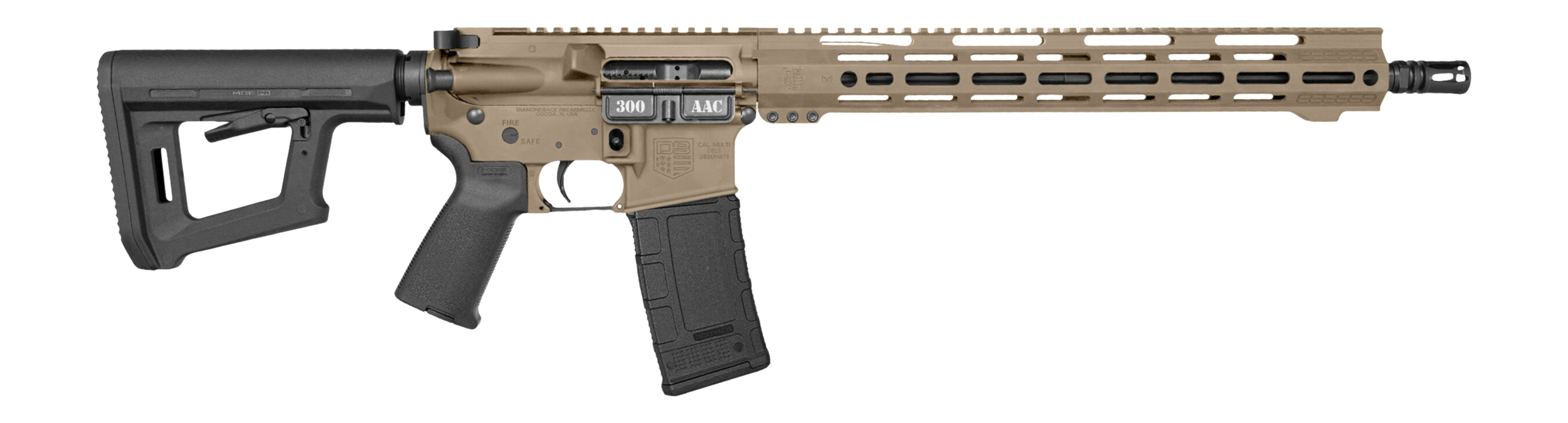 Diamondback DB1718B062 DB15  300 AAC Blackout 30+1 16" Black Nitride Threaded Barrel, Flat Dark Earth Cerakote Aluminum/Carbon Receiver w/Picatinny Rail Receiver, M-LOK Handguard, Magpul MOE Grip