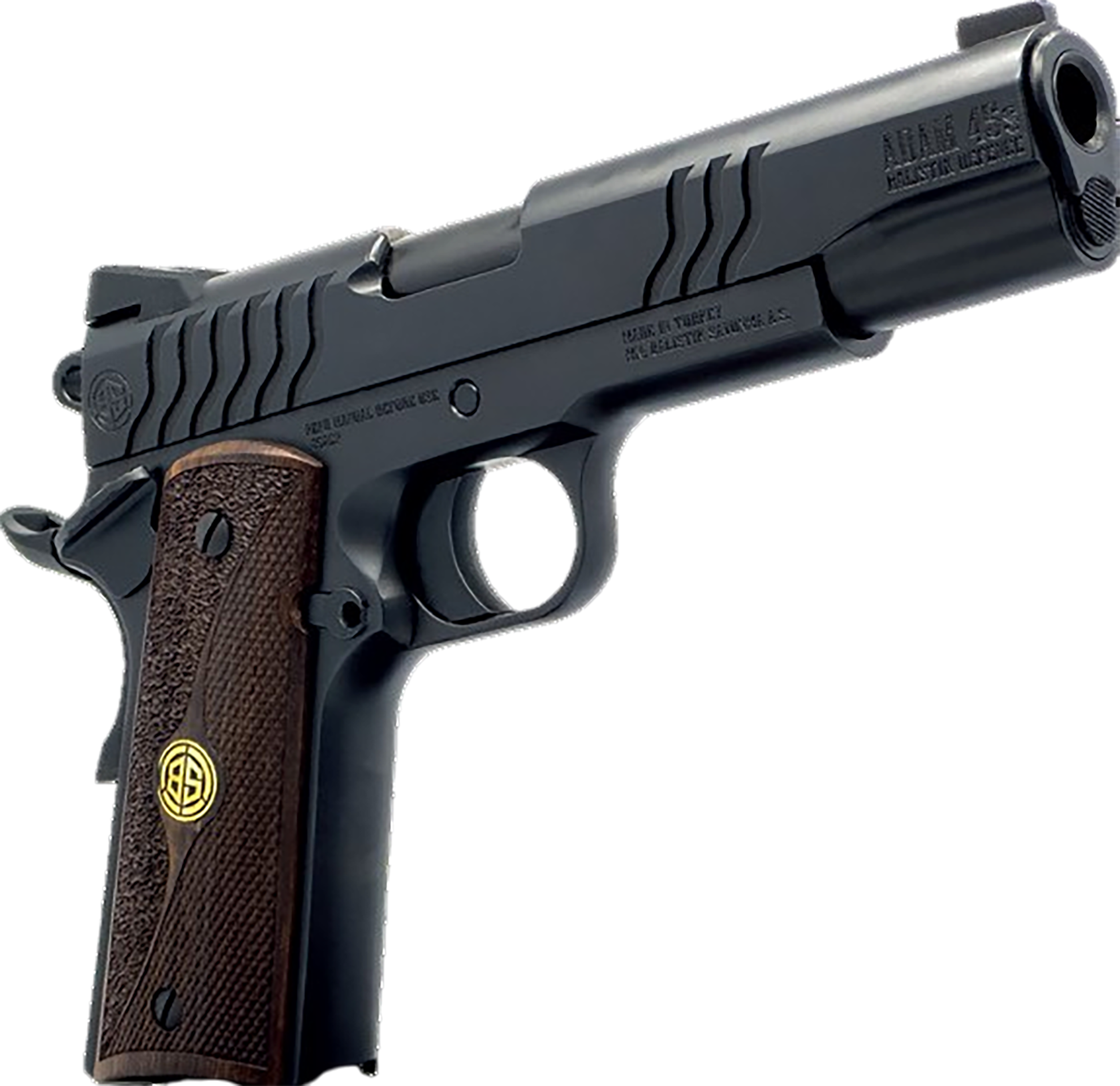 Dickinson LLC DCKSN45BS 1911 Adam 45 ACP 8+1 5" Black Steel Barrel, Shiny Black Serrated Aluminum Slide & Steel Frame, Wood Grip