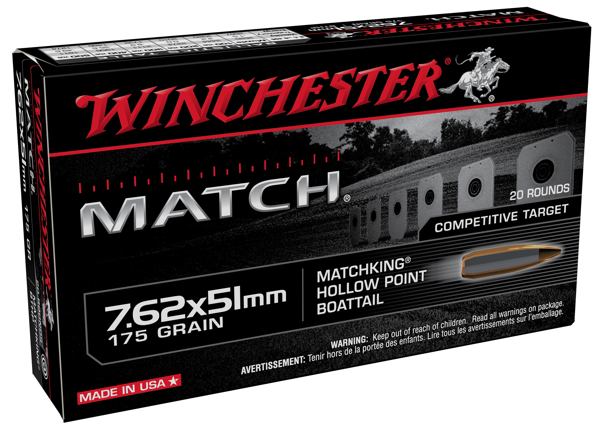 Winchester Ammo S76251M Match  7.62x51mmNATO 175gr Sierra MatchKing BTHP 20 Per Box/25 Case