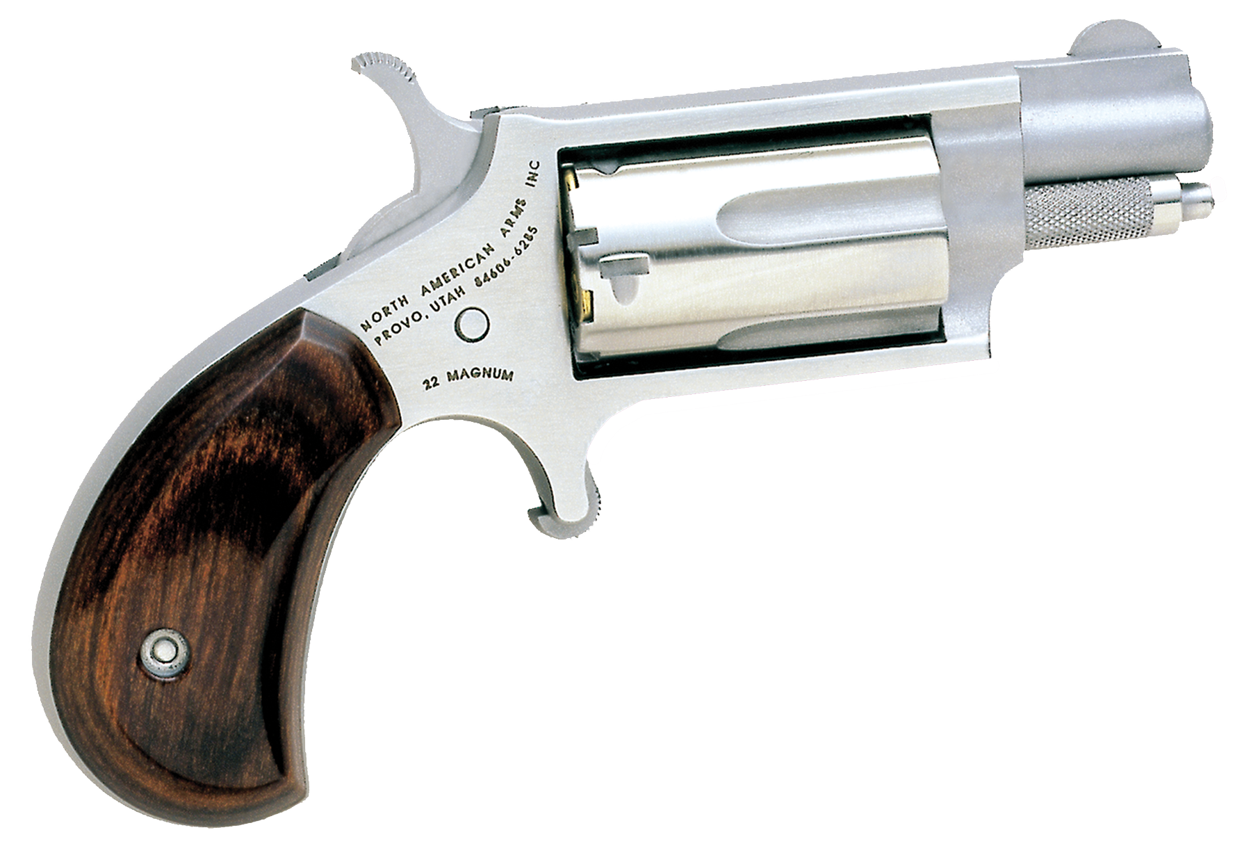 North American Arms 22MS Mini-Revolver *CA Compliant 22 WMR 5 Shot 1.13" Stainless Steel Barrel, Frame & Cylinder, Rosewood Birdshead Grip Exposed Hammer
